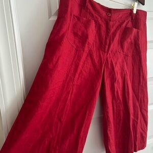 100% linen Wide-Leg capri gaucho pants fireman red pockets Women’s 18w